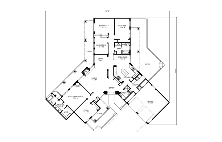 Floor Plan First Story of Southwest Plan #192-1041