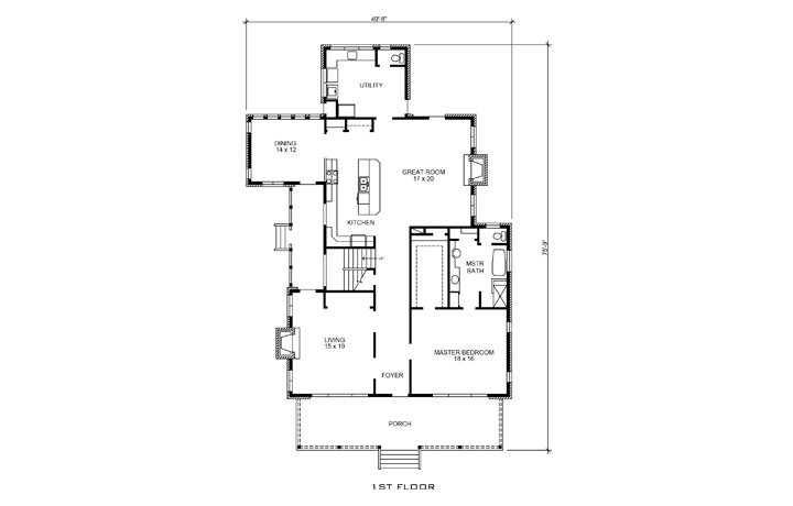 Floor Plan First Story of Country Plan #192-1050