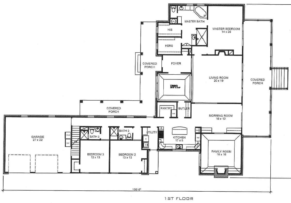Ranch Style House - 3 Bedrms, 3 Baths - 3389 Sq Ft - Plan #192-1060
