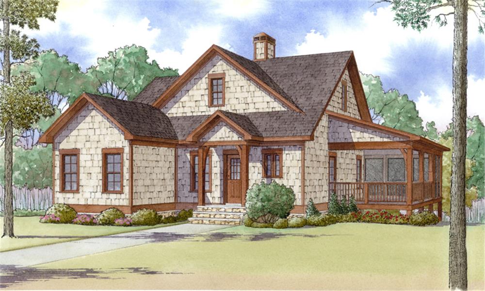 Front elevation of Craftsman home (ThePlanCollection: House Plan #193-1003)