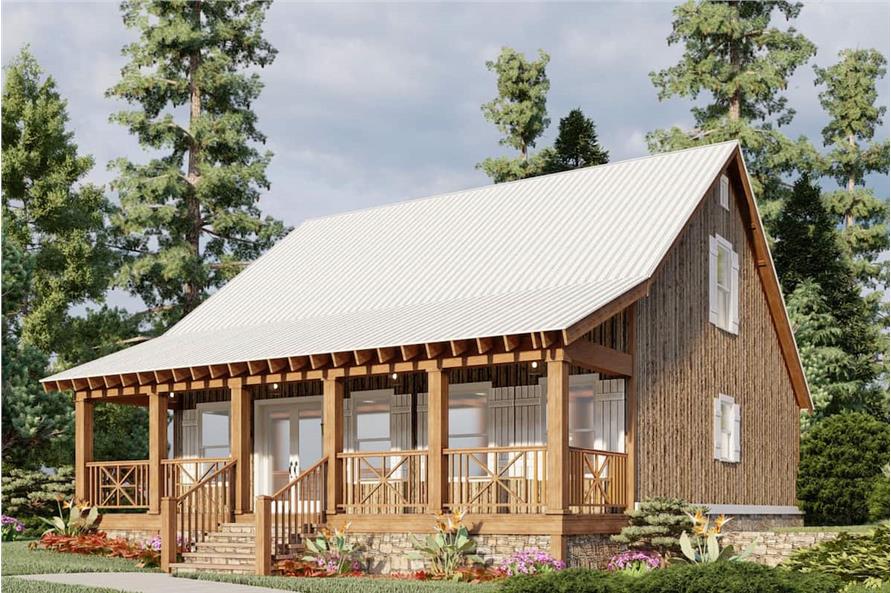 Farmhouse style cabin (ThePlanCollection: Plan #193-1005)