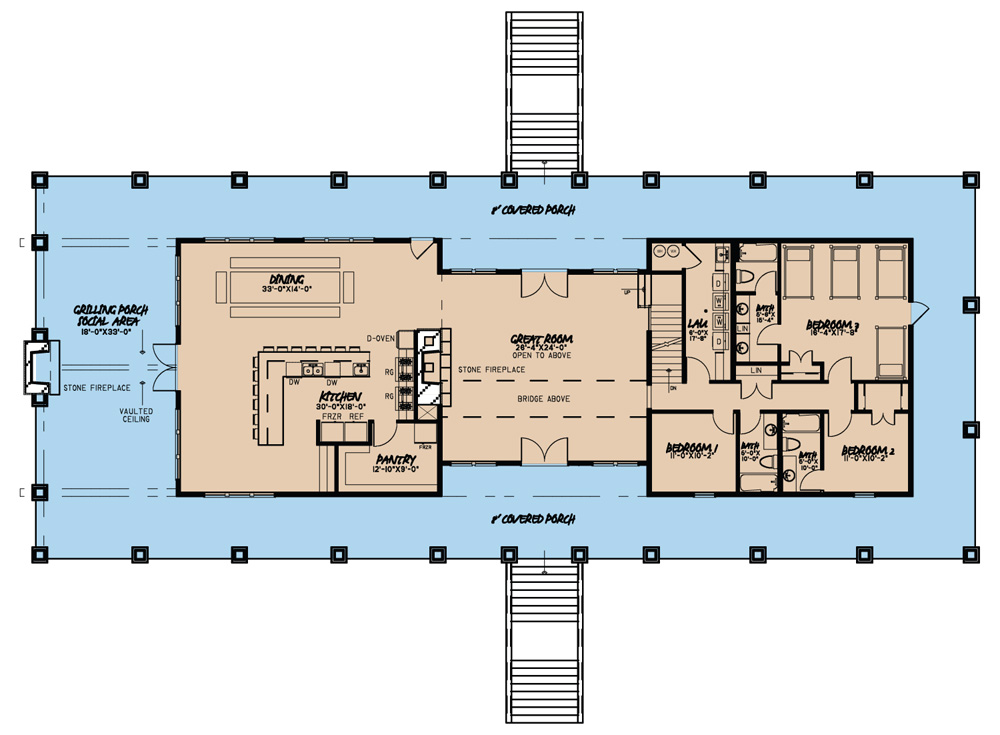 Floor Plan First Story of Country Plan #193-1006