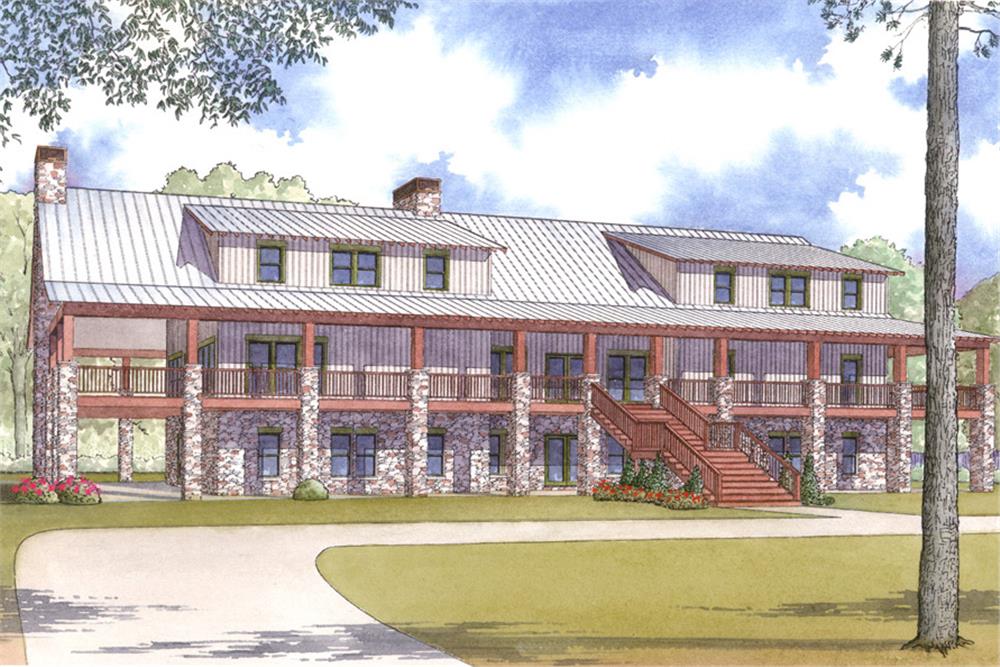 Color rendering of Country home plan (ThePlanCollection: House Plan #193-1006)