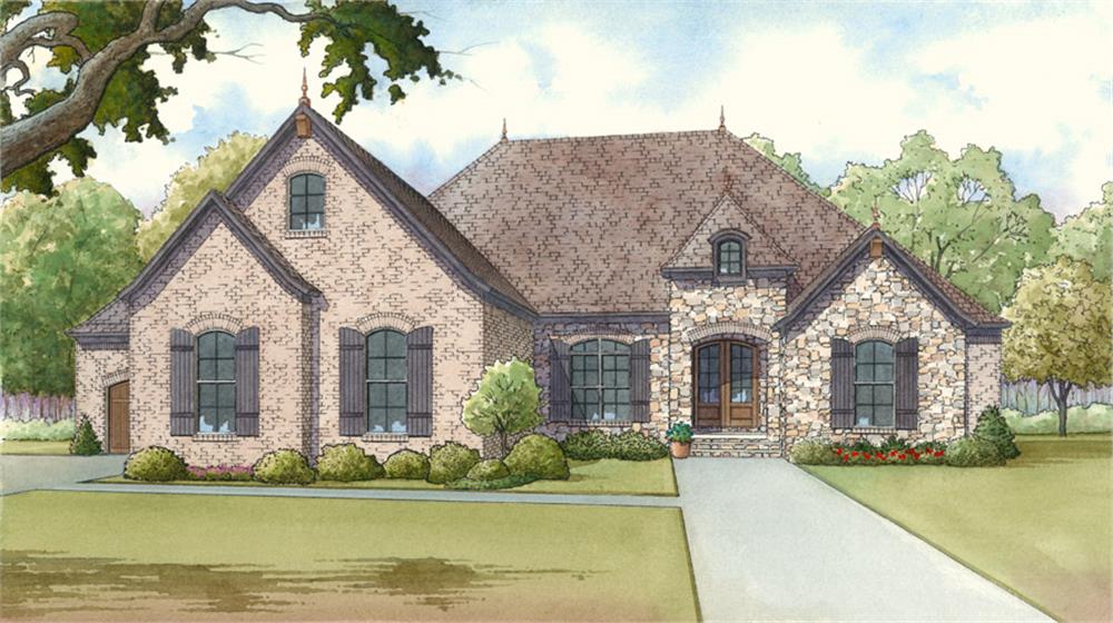 Front elevation of Craftsman home (ThePlanCollection: House Plan #193-1014)