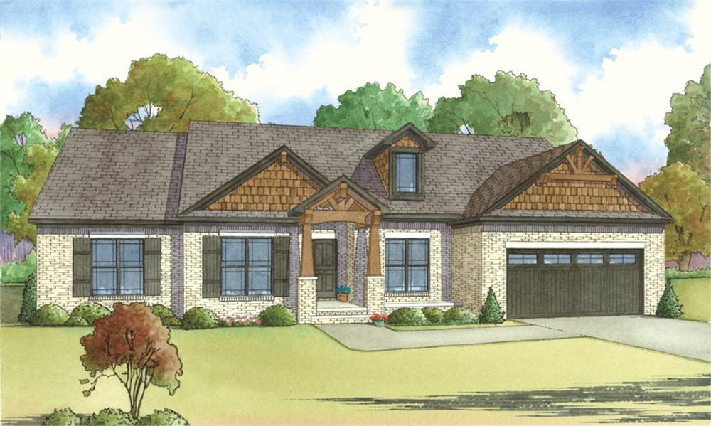 Front elevation of Craftsman home (ThePlanCollection: House Plan #193-1016)