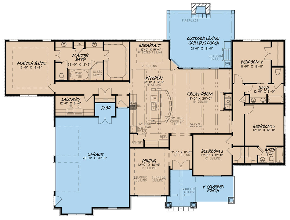 Floor Plan First Story of Country Plan #193-1024