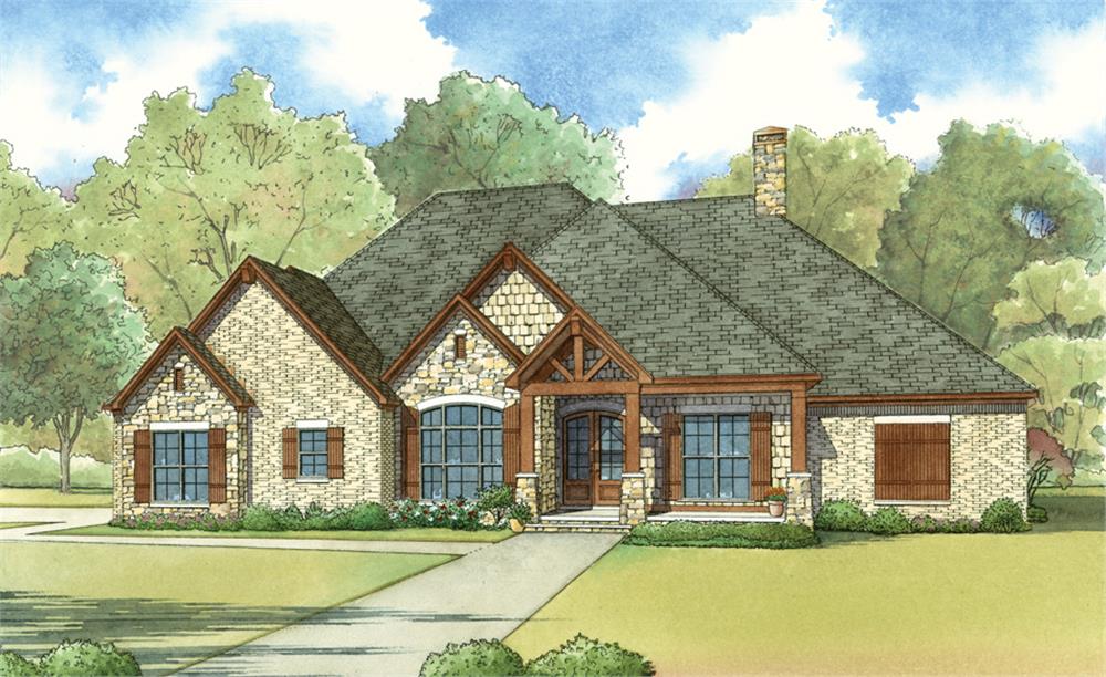 Color rendering of Country home plan (ThePlanCollection: House Plan #193-1024)