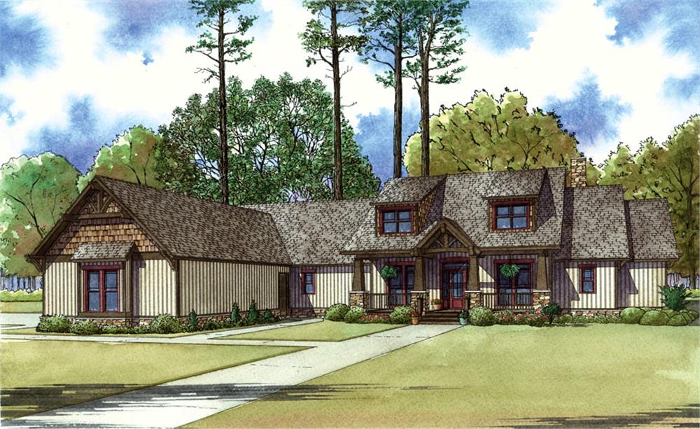 Front elevation of Craftsman home (ThePlanCollection: House Plan #193-1028)