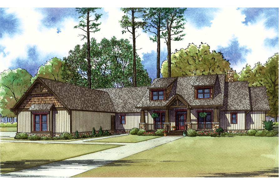 Front elevation of Craftsman home (ThePlanCollection: House Plan #193-1028)