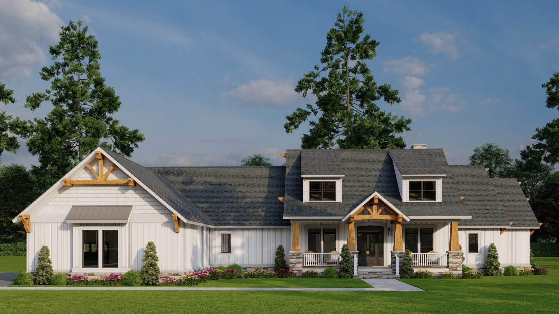 Front elevation of Craftsman home (ThePlanCollection: House Plan #193-1028)