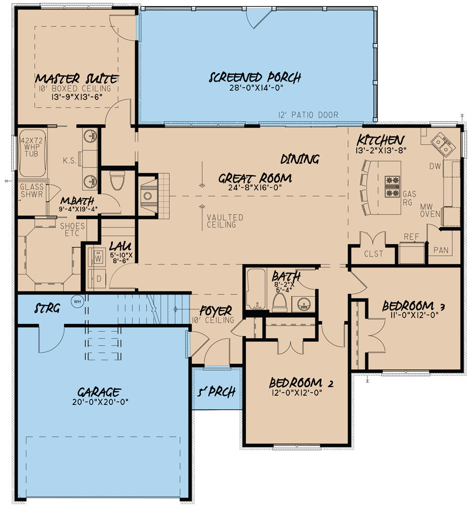Floor Plan First Story of Southern Plan #193-1033