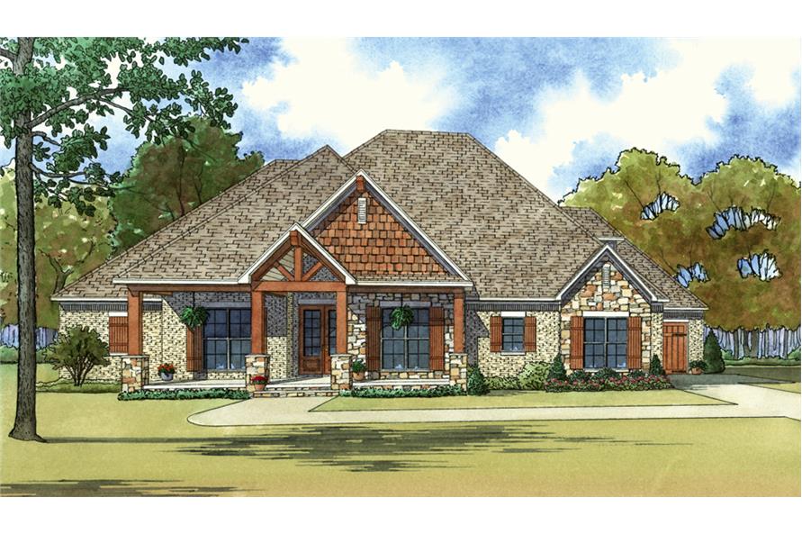Color rendering of Country home plan (ThePlanCollection: House Plan #193-1034)