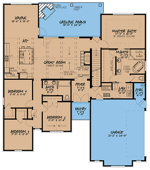 Floor Plan First Story of European Plan #193-1045