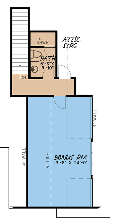 Floor Plan Second Story of European Plan #193-1045