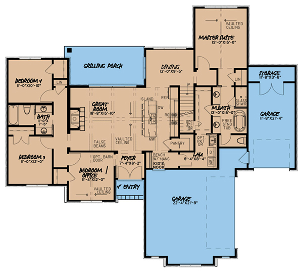 Floor Plan First Story of French Plan #193-1054