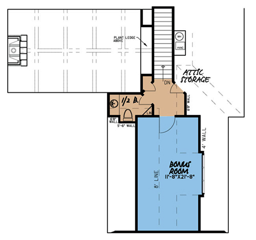 Floor Plan Bonus Room of French Plan #193-1054