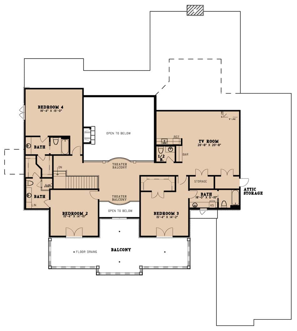 Floor Plan Second Story of European Plan #193-1065