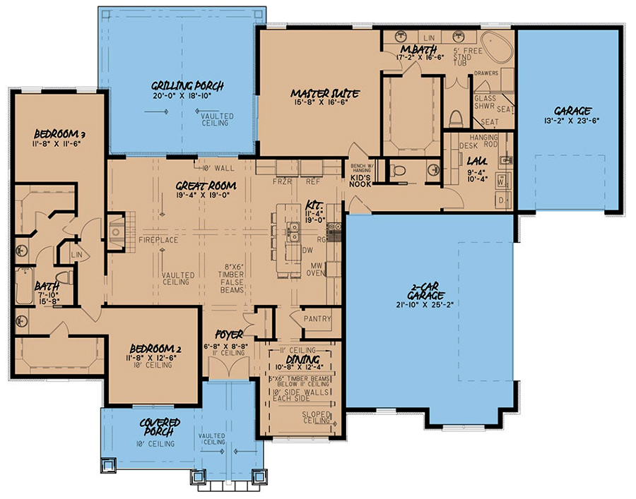 Floor Plan First Story of Bungalow Plan #193-1069