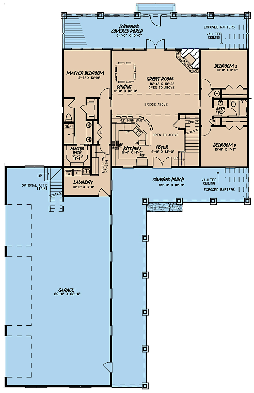 Floor Plan Main Level of Farmhouse Plan #193-1083