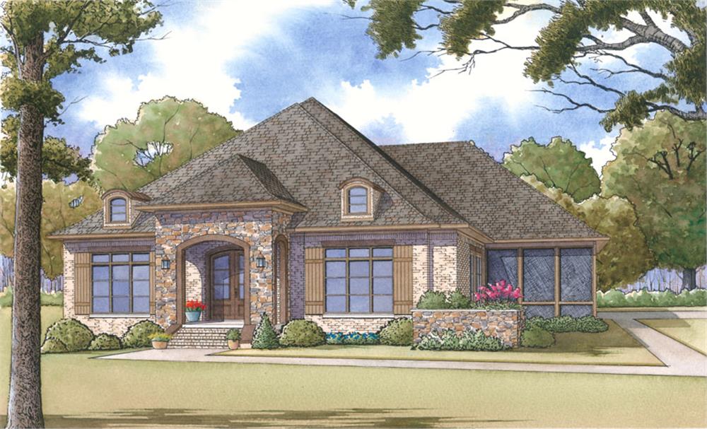 Front elevation of Craftsman home (ThePlanCollection: House Plan #193-1113)