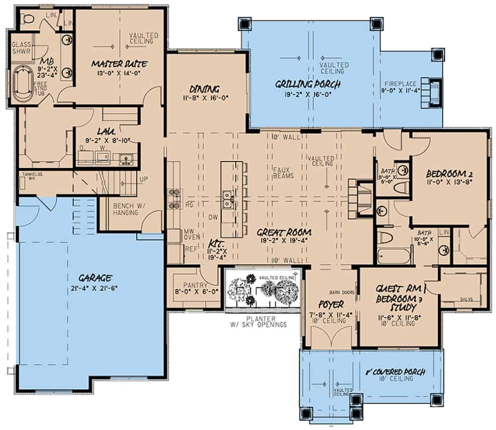 Floor Plan Main Level of Contemporary Plan #193-1157