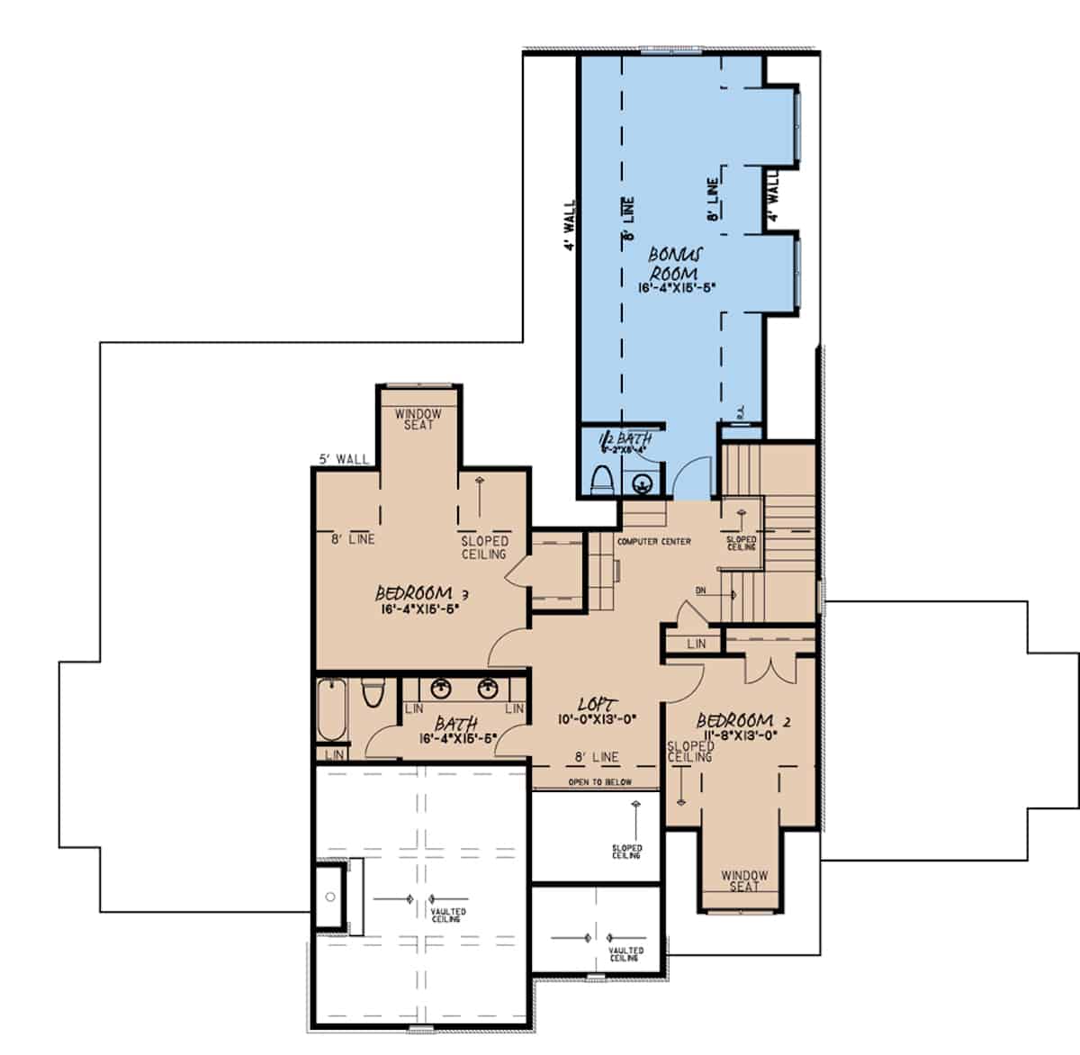 Floor Plan Upper Level of French Plan #193-1187