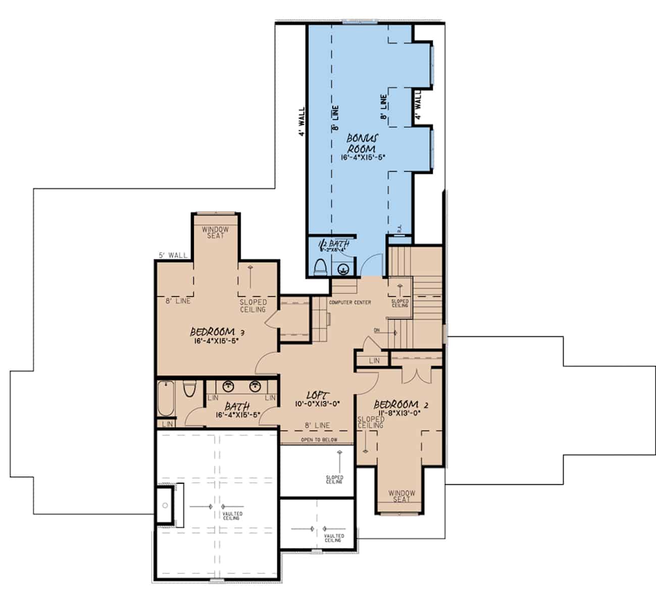 Floor Plan Upper Level of French Plan #193-1188