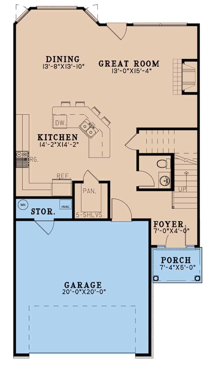 Main Level of Farmhouse Plan #193-1194