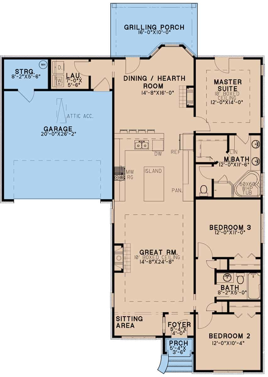 Main Level of French Plan #193-1197