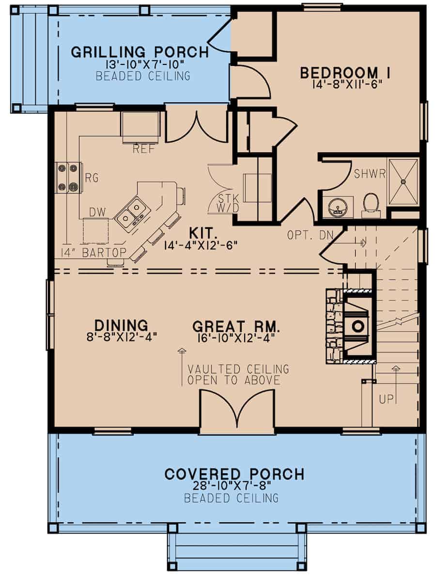 Main Level of Cottage Plan #193-1213
