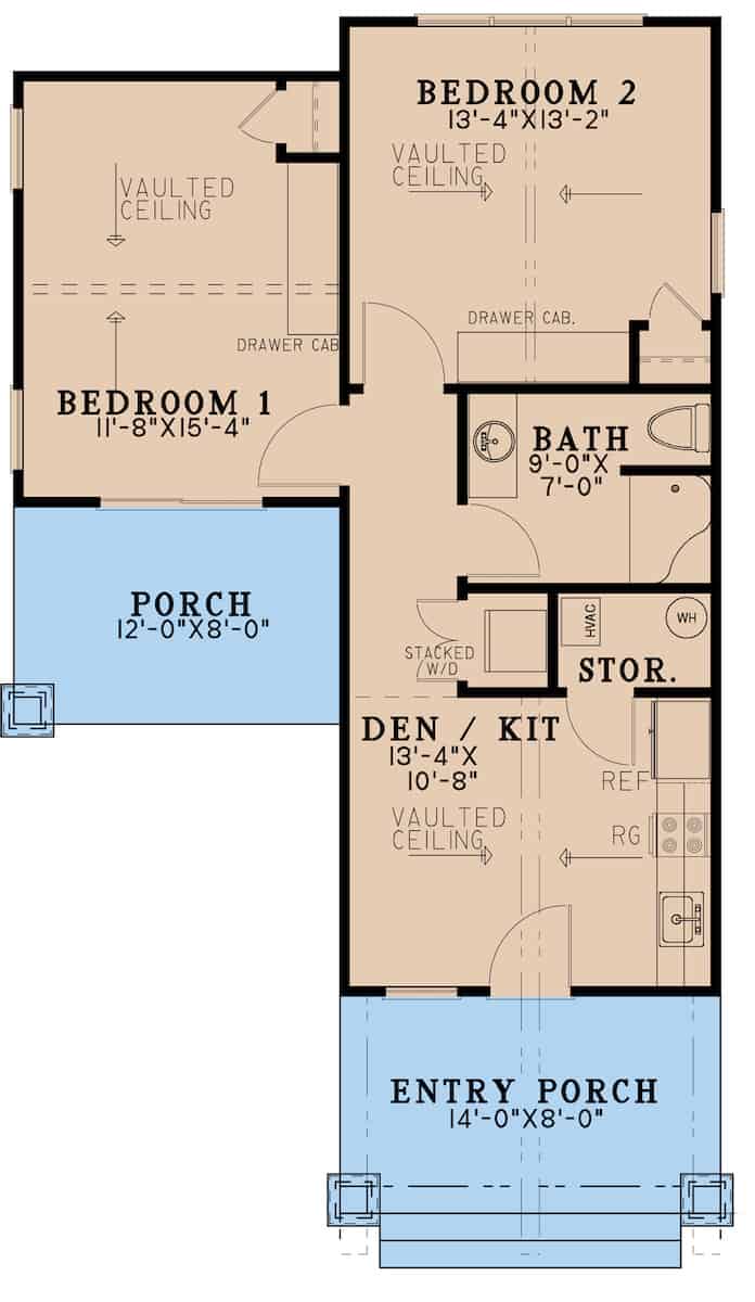 Main Level of Cottage Plan #193-1215