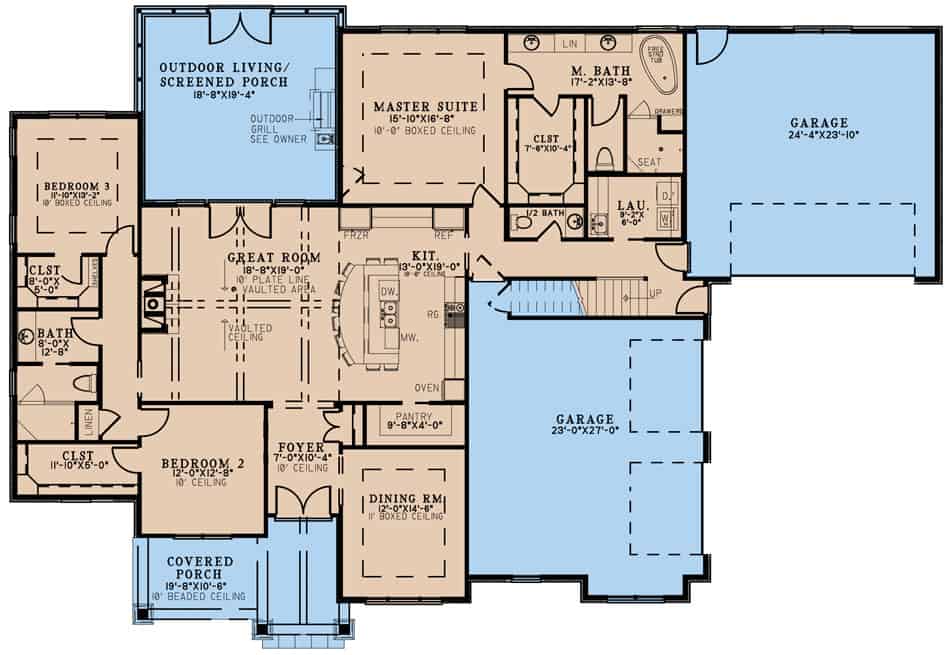 Main Level of Arts and Crafts Plan #193-1258