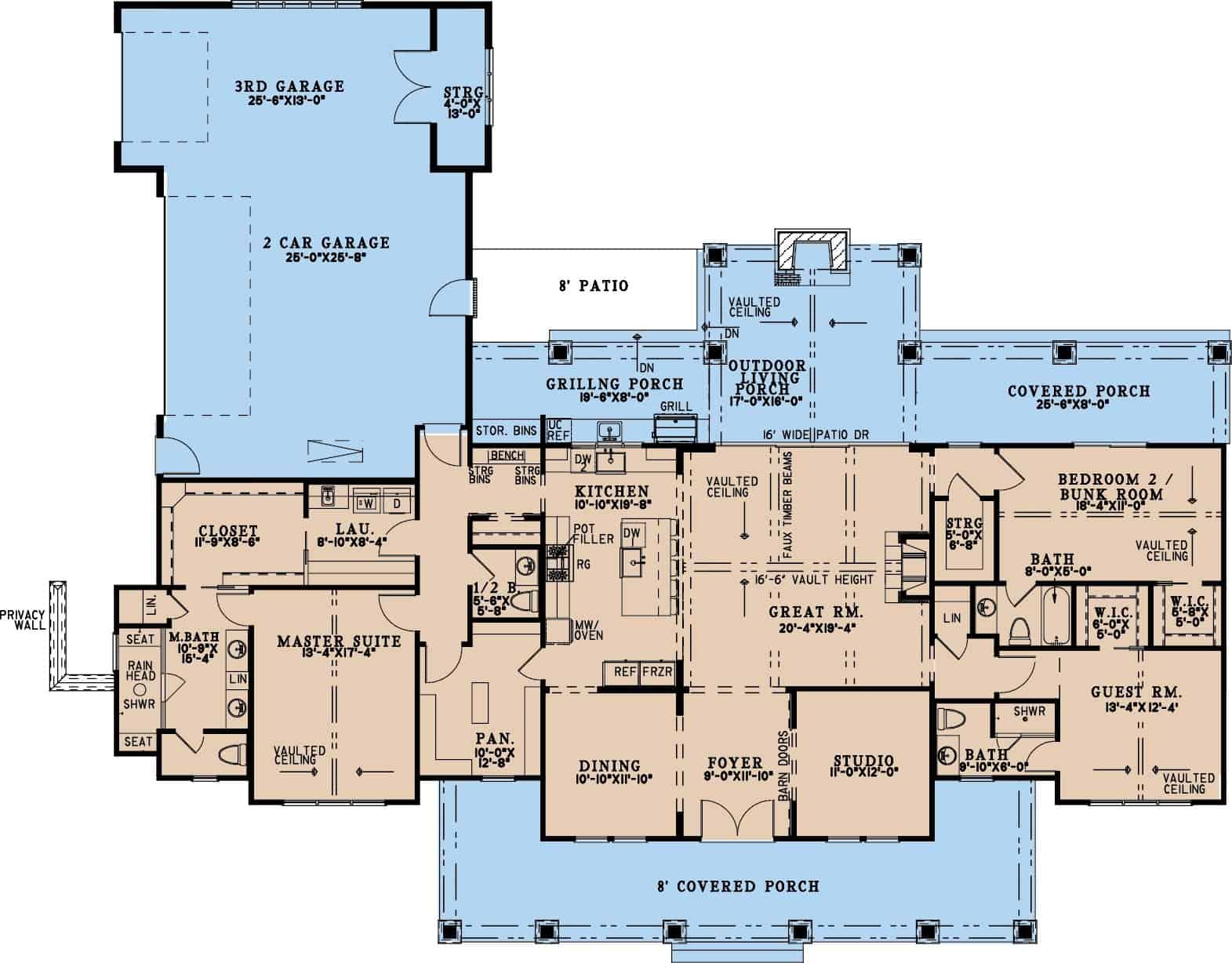 Main Level of Modern Farmhouse Plan #193-1345