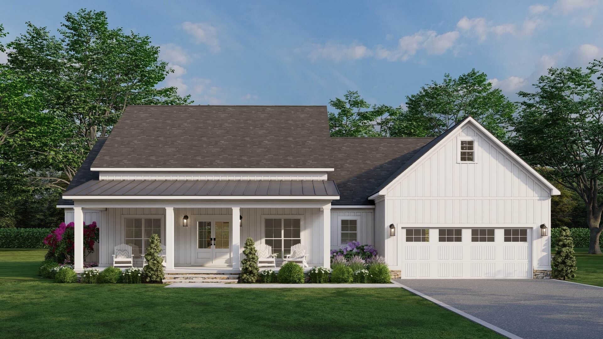 Front elevation of Modern Farmhouse home (ThePlanCollection: House Plan #193-1356)