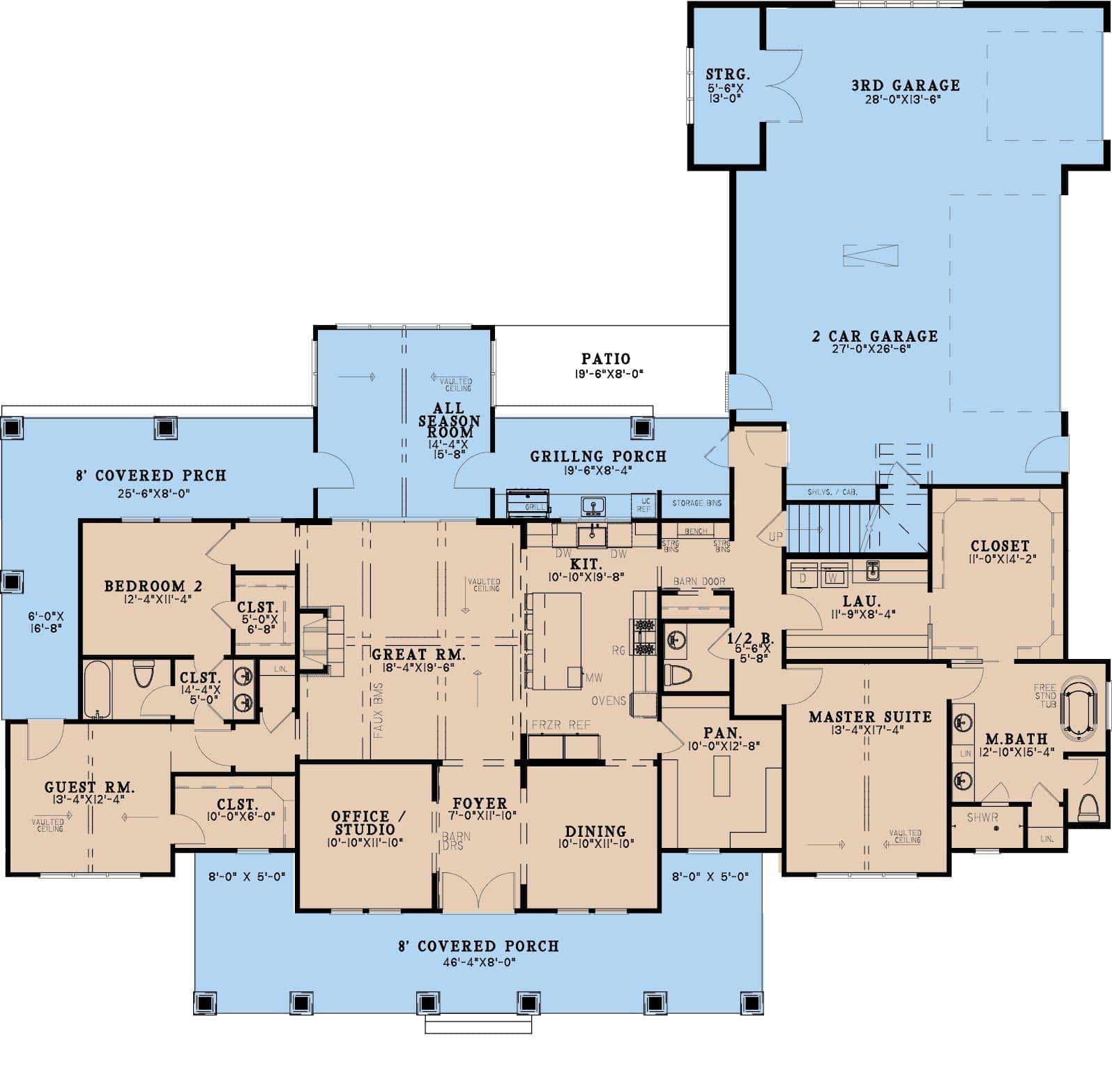 Main Level of Modern Farmhouse Plan #193-1358