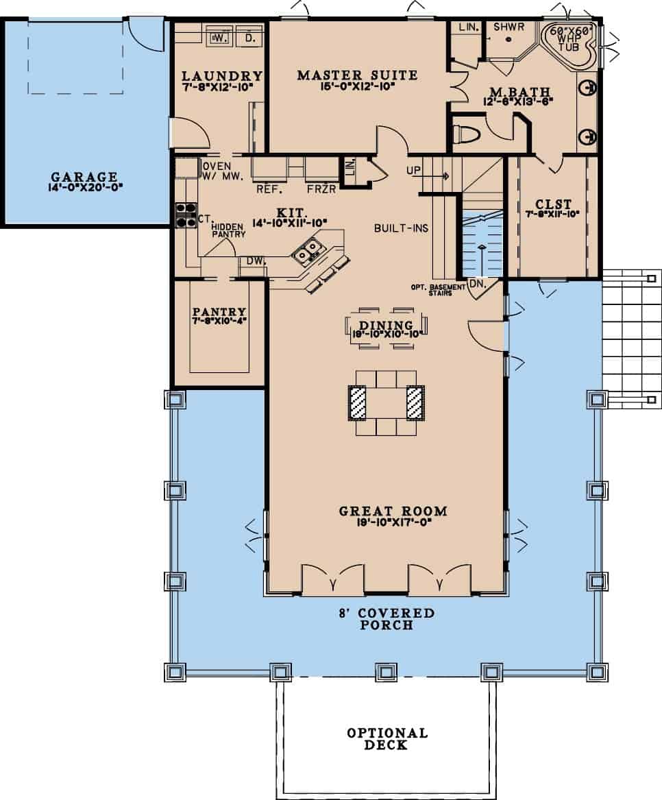 Main Level of Vacation Homes Plan #193-1360
