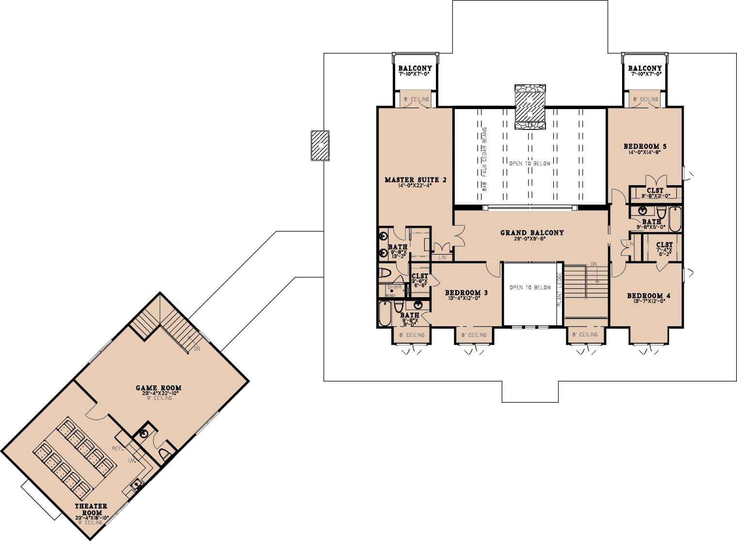 Upper Level of Craftsman Plan #193-1363
