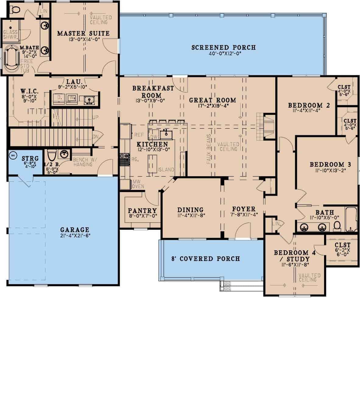 Main Level of Farmhouse Plan #193-1367