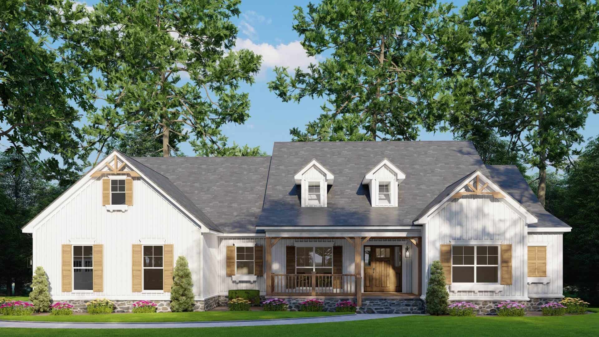 Front elevation of Farmhouse home (ThePlanCollection: House Plan #193-1367)