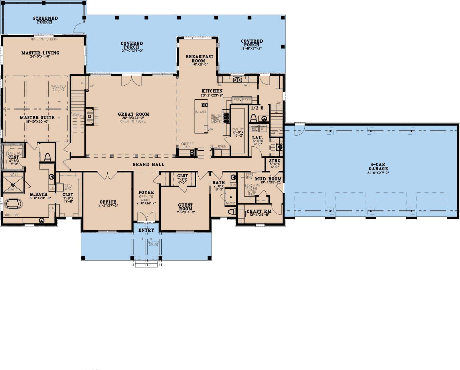 Main Level of Farmhouse Plan #193-1371