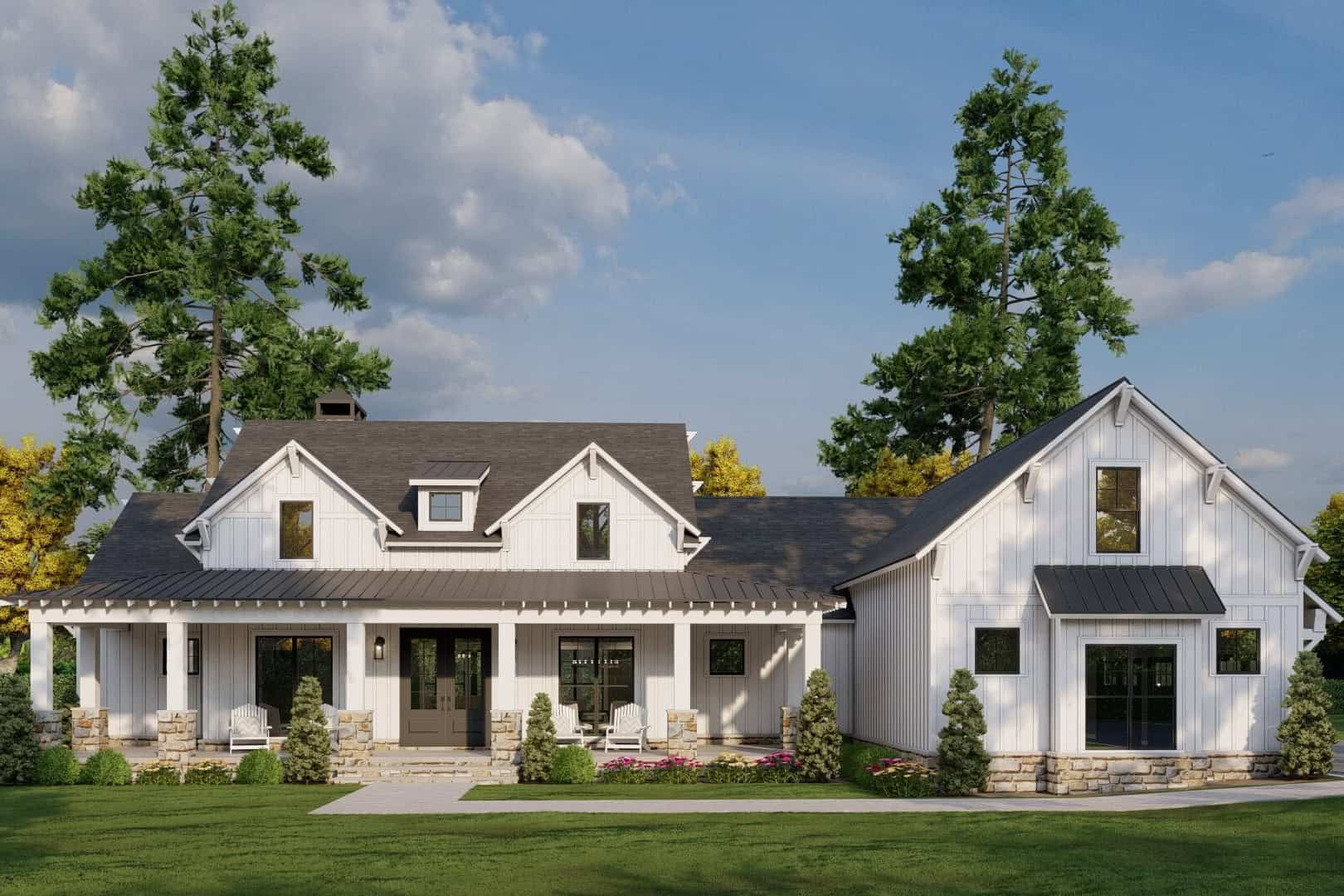 Front elevation of Farmhouse home (ThePlanCollection: House Plan #193-1374)