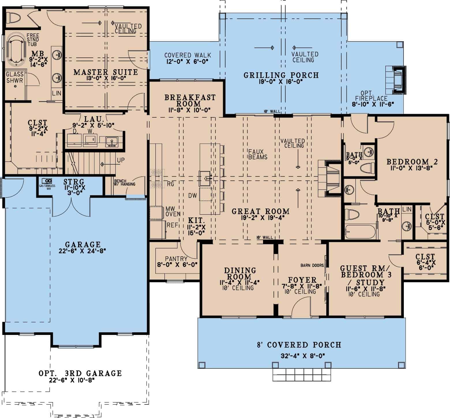 Main Level of Modern Farmhouse Plan #193-1376