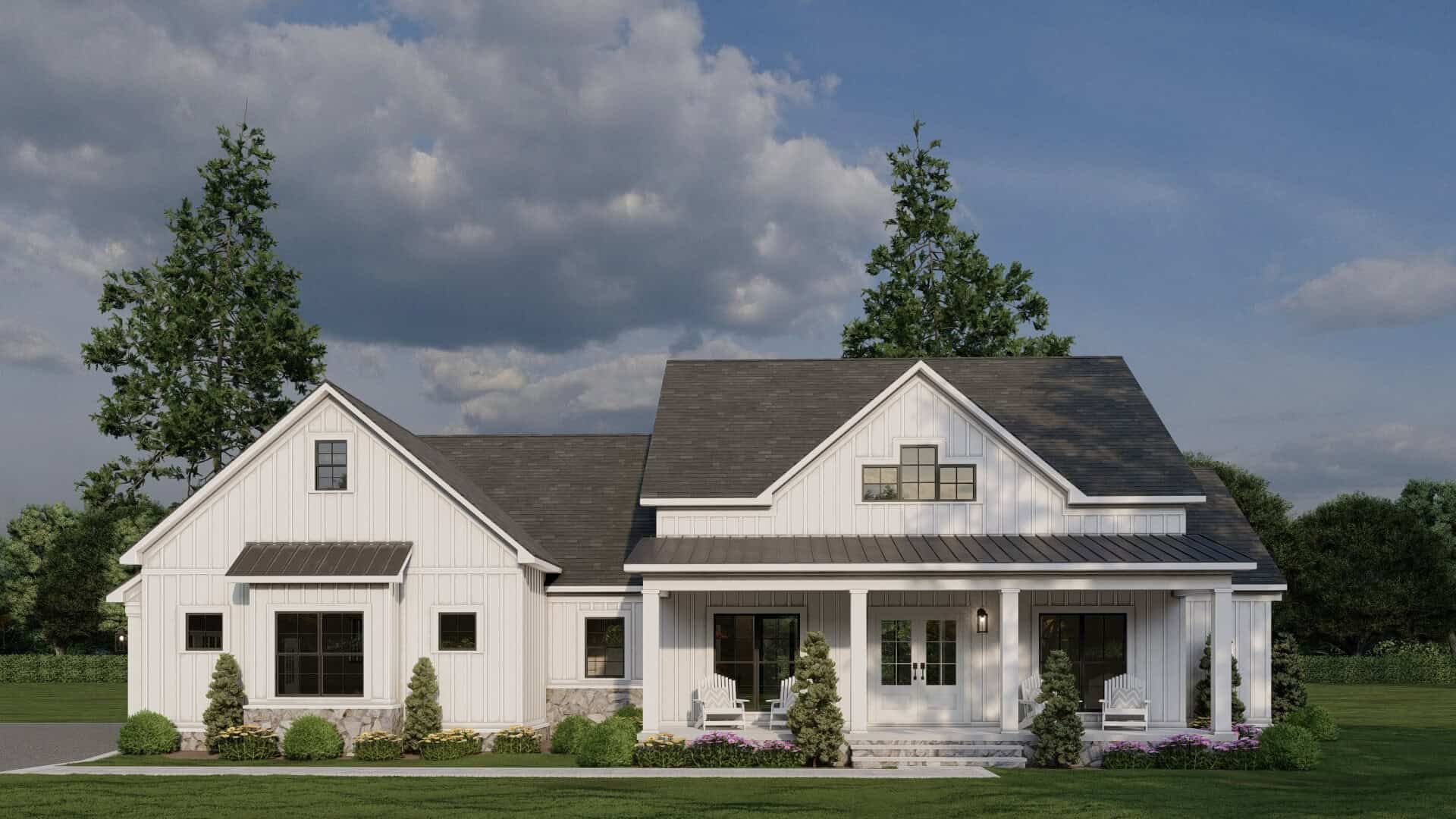 Front elevation of Modern Farmhouse home (ThePlanCollection: House Plan #193-1376)