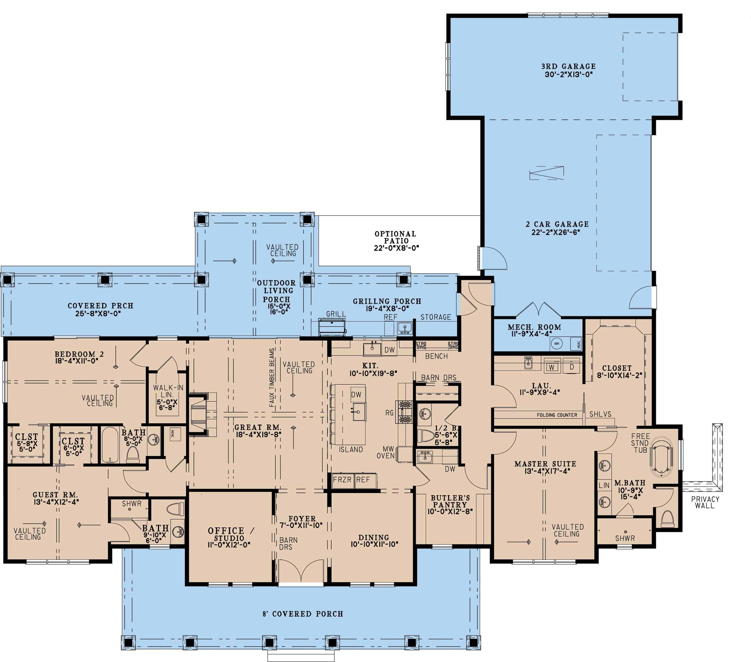 Main Level of Modern Farmhouse Plan #193-1378