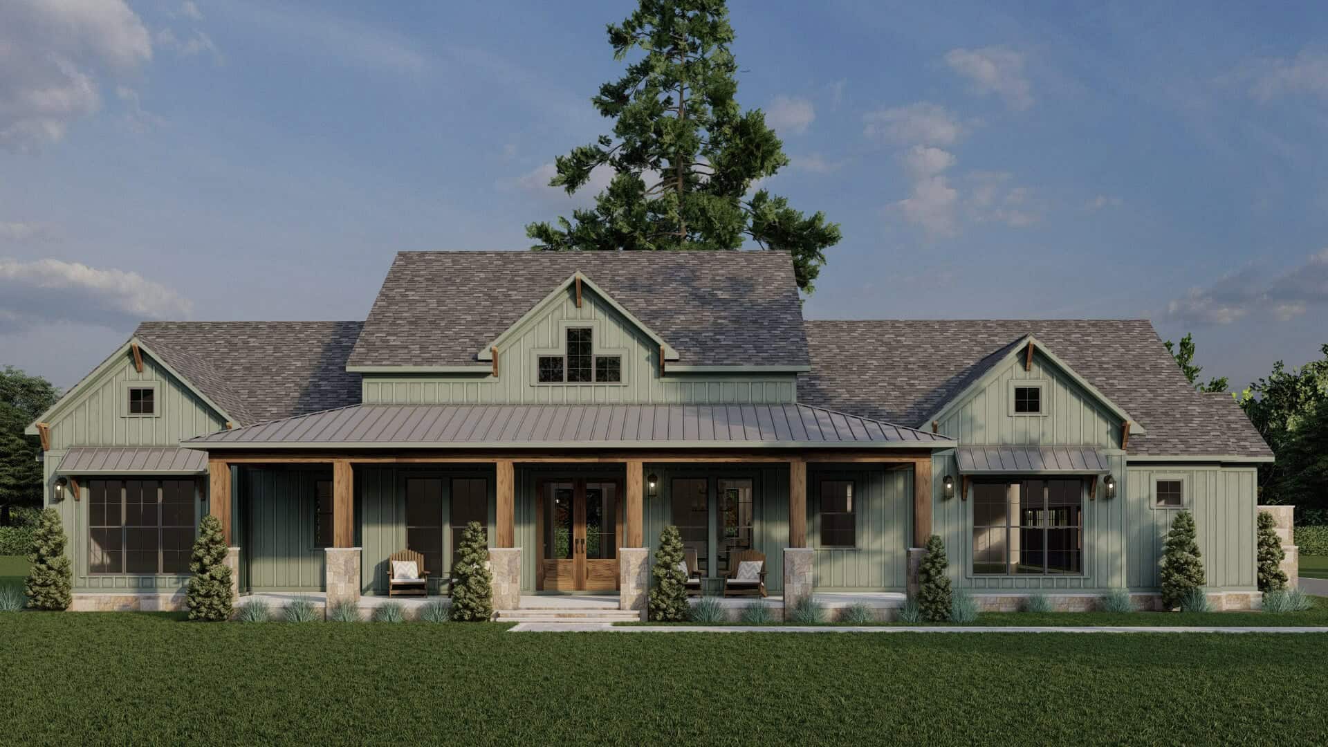 Front elevation of Modern Farmhouse home (ThePlanCollection: House Plan #193-1378)