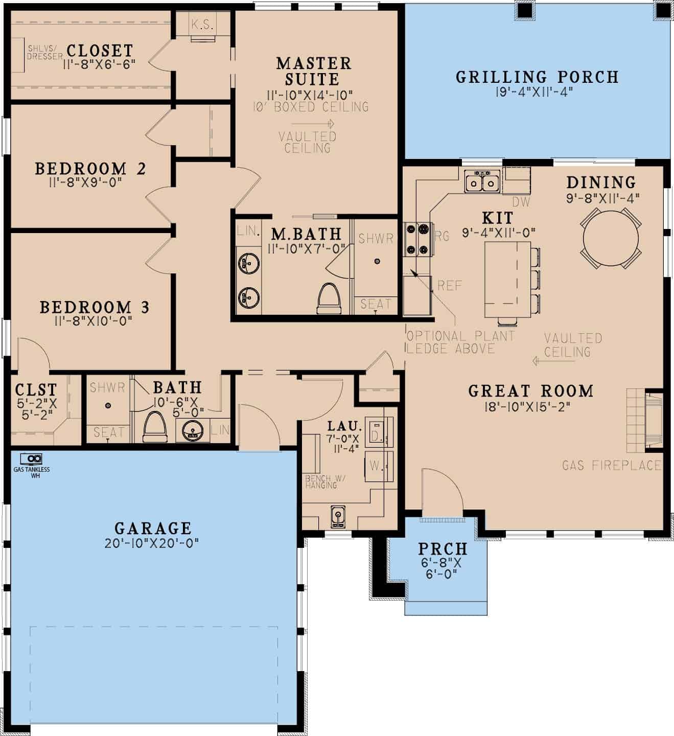 Main Level of Modern Plan #193-1384