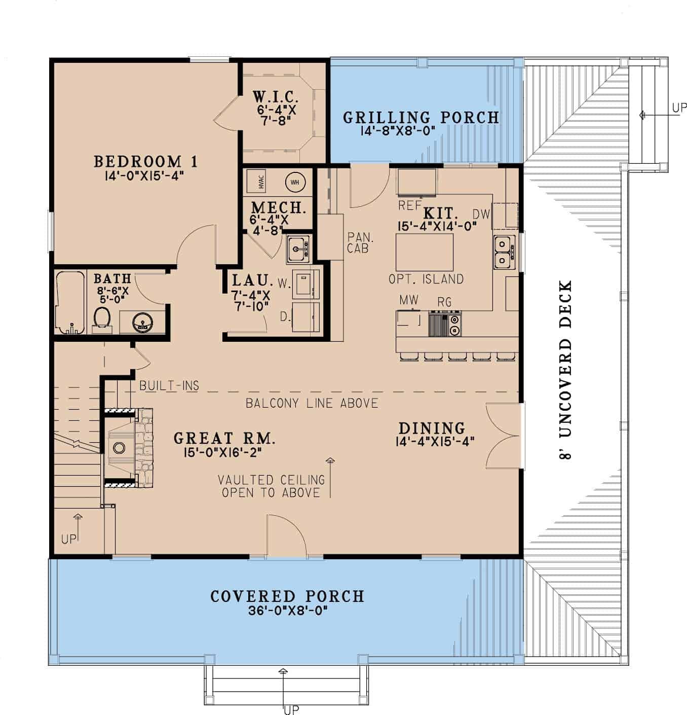 Main Level of Rustic Plan #193-1388