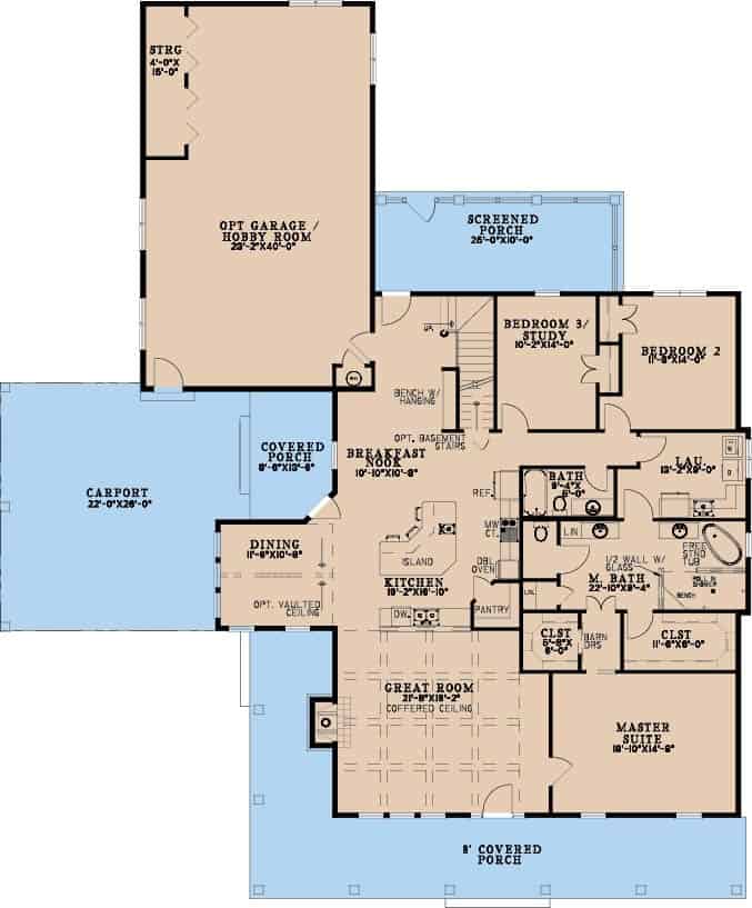 Main Level of Farmhouse Plan #193-1389