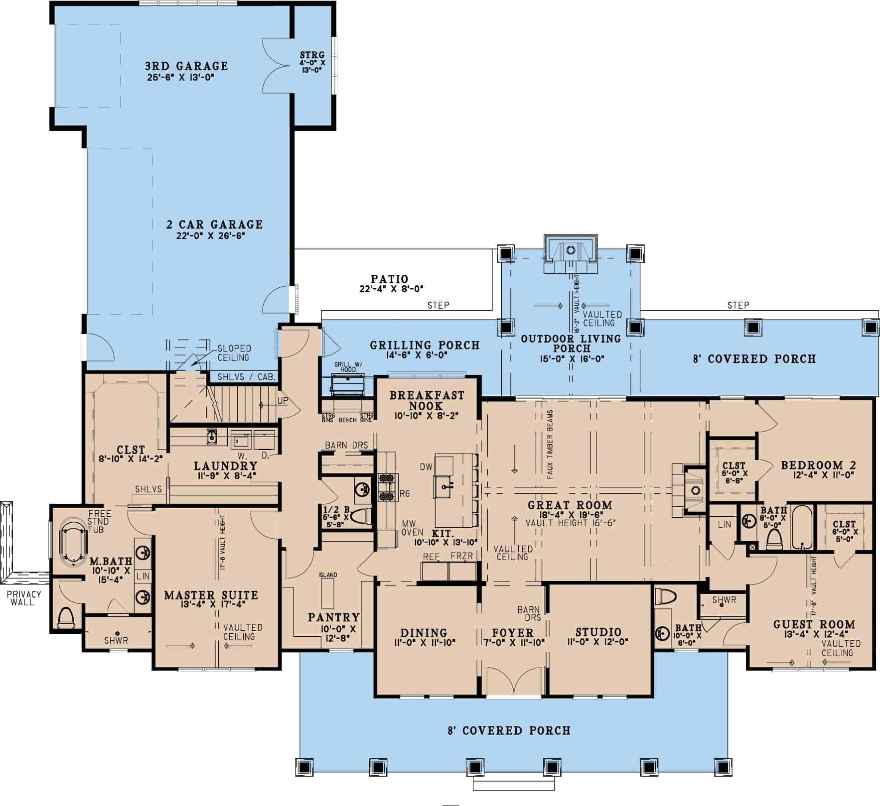 Main Level of Farmhouse Plan #193-1391
