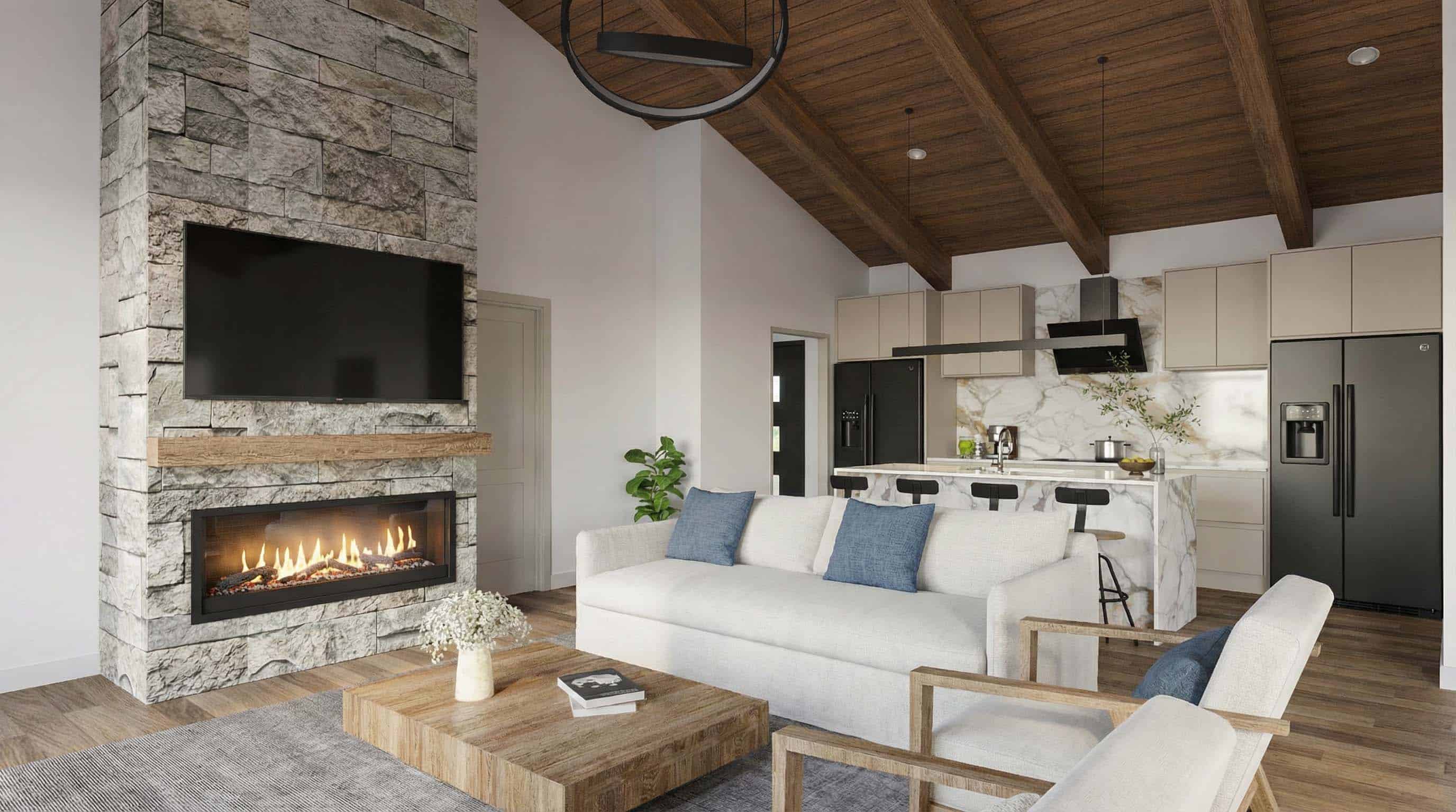 Great Room: Fireplace of this 3-Bedroom,1100 Sq Ft Plan -193-1393